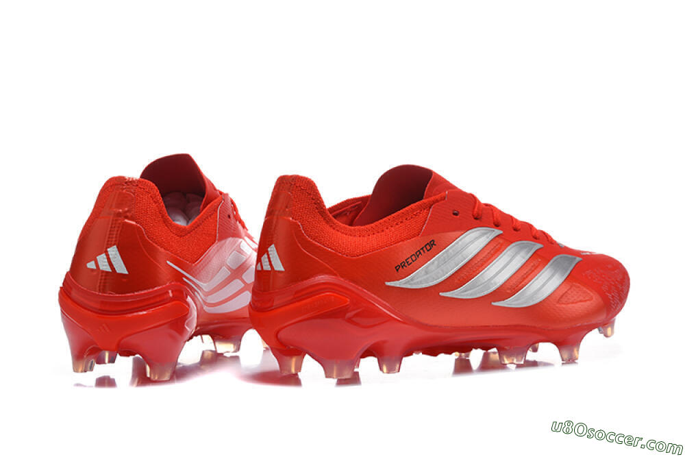 Adidas Predator 26 Elite FG Firm Ground Soccer Cleats - Red/Solar Red/Metallic Silver 9