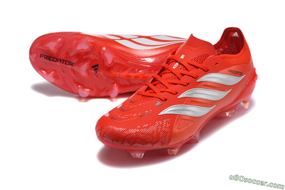 Adidas Predator 26 Elite FG Firm Ground Soccer Cleats - Red/Solar Red/Metallic Silver 3