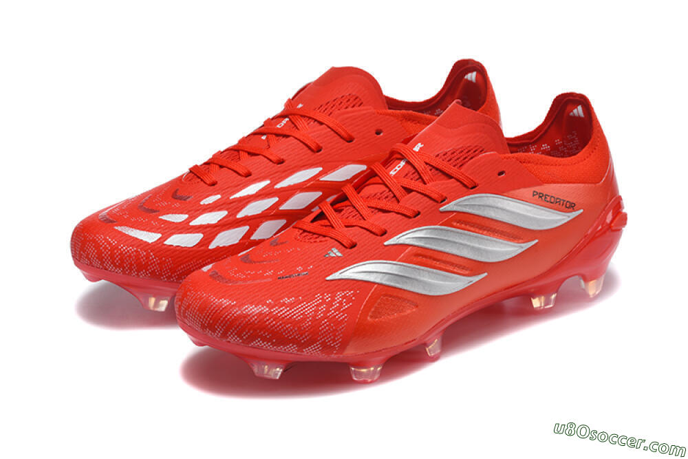 Adidas Predator 26 Elite FG Firm Ground Soccer Cleats - Red/Solar Red/Metallic Silver 5
