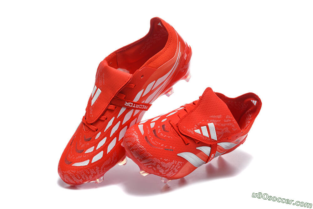 Adidas Predator 26 Elite Fold-Over Tongue FG Firm Ground Soccer Cleats - Red/Solar Red/Metallic Silver 6