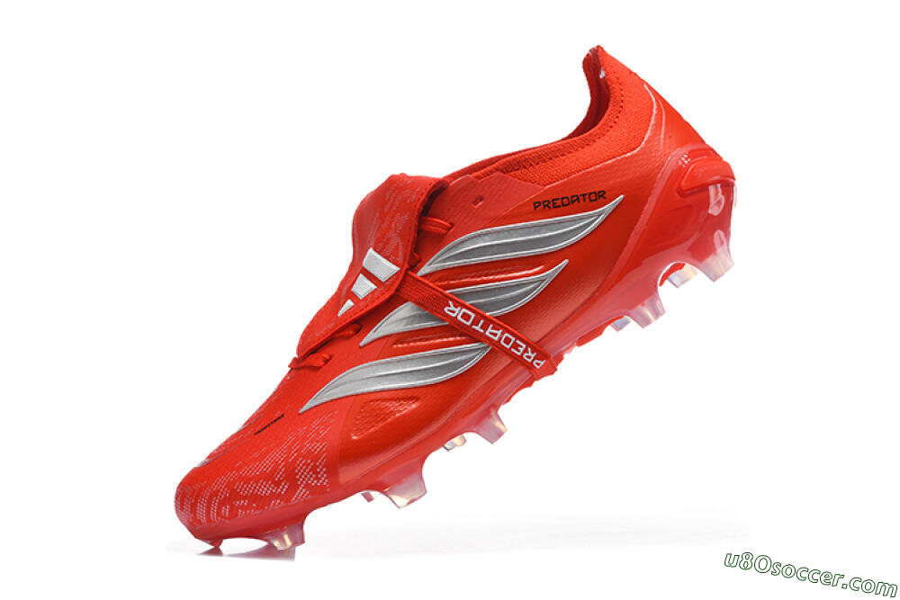 Adidas Predator 26 Elite Fold-Over Tongue FG Firm Ground Soccer Cleats - Red/Solar Red/Metallic Silver 8