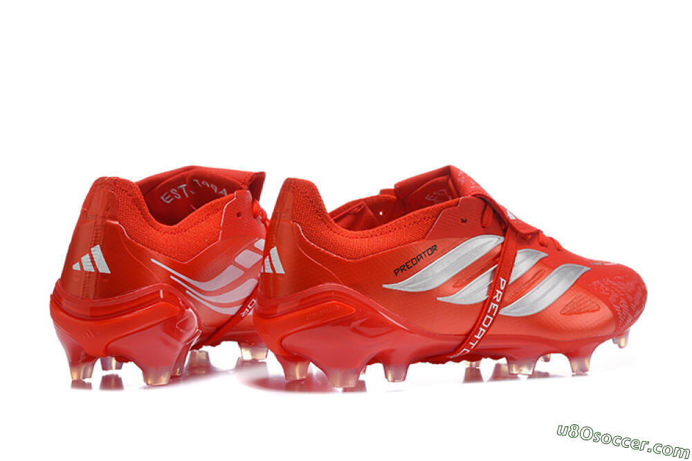 Adidas Predator 26 Elite Fold-Over Tongue FG Firm Ground Soccer Cleats - Red/Solar Red/Metallic Silver 9