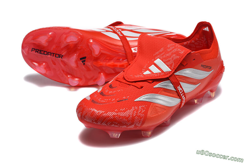 Adidas Predator 26 Elite Fold-Over Tongue FG Firm Ground Soccer Cleats - Red/Solar Red/Metallic Silver 3