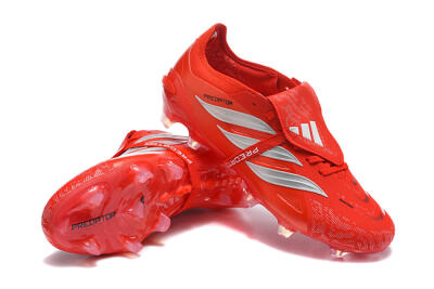 Adidas Predator 26 Elite Fold-Over Tongue FG Firm Ground Soccer Cleats - Red/Solar Red/Metallic Silver