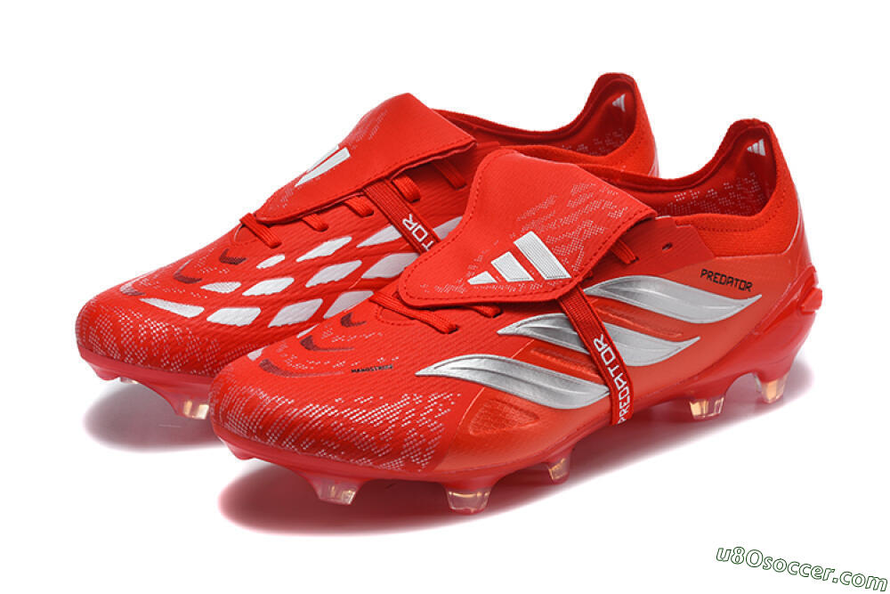 Adidas Predator 26 Elite Fold-Over Tongue FG Firm Ground Soccer Cleats - Red/Solar Red/Metallic Silver 5