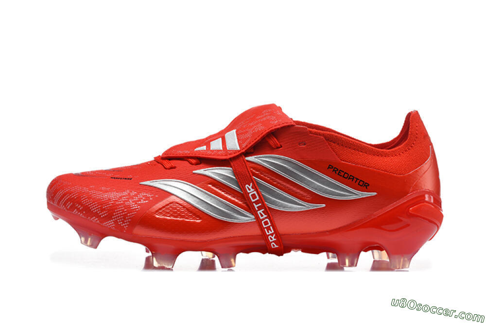 Adidas Predator 26 Elite Fold-Over Tongue FG Firm Ground Soccer Cleats - Red/Solar Red/Metallic Silver 2