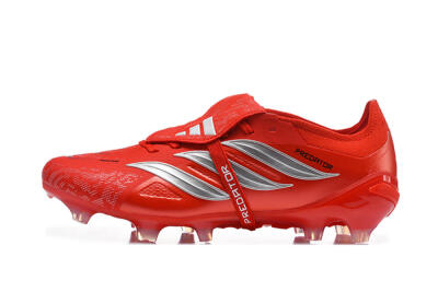 Adidas Predator 26 Elite Fold-Over Tongue FG Firm Ground Soccer Cleats - Red/Solar Red/Metallic Silver