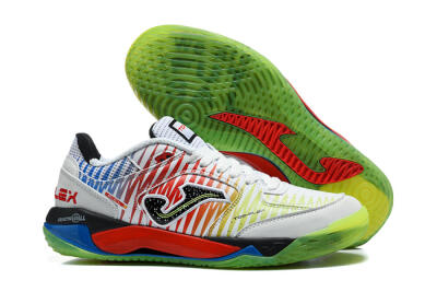 Joma Top Flex IC Indoor & Futsal Soccer Shoes - White/Multi-Color/Neon Green
