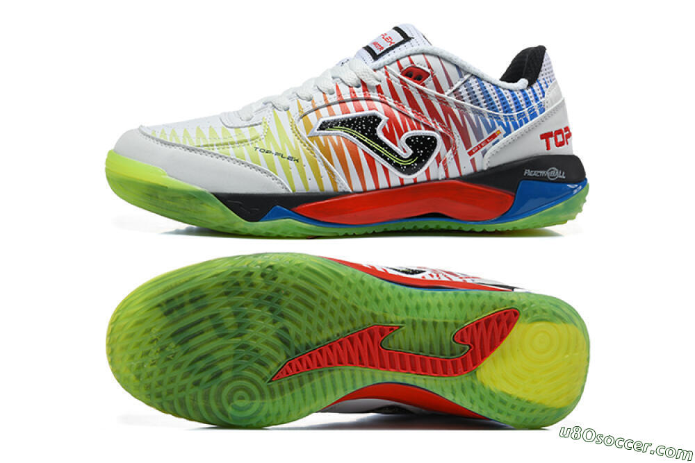 Joma Top Flex IC Indoor & Futsal Soccer Shoes - White/Multi-Color/Neon Green 0