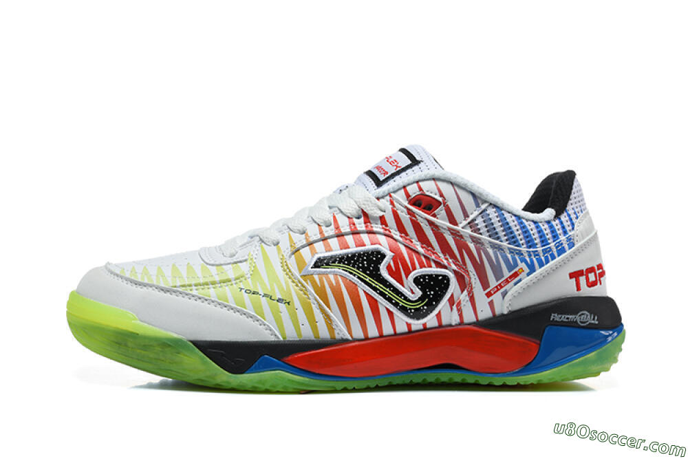 Joma Top Flex IC Indoor & Futsal Soccer Shoes - White/Multi-Color/Neon Green 2