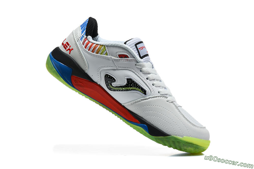 Joma Top Flex IC Indoor & Futsal Soccer Shoes - White/Multi-Color/Neon Green 7