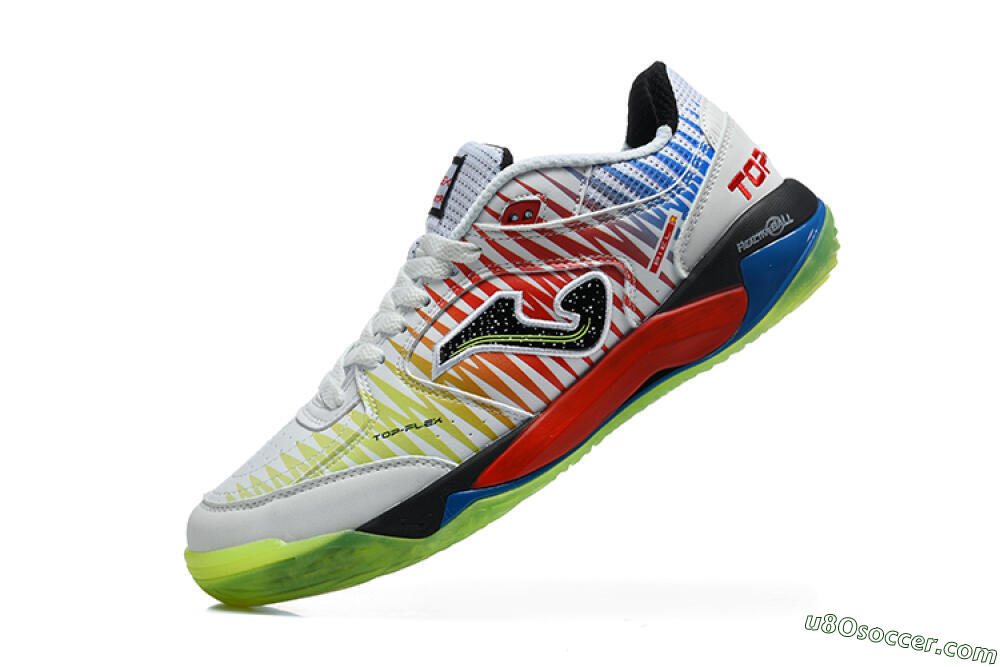 Joma Top Flex IC Indoor & Futsal Soccer Shoes - White/Multi-Color/Neon Green 8