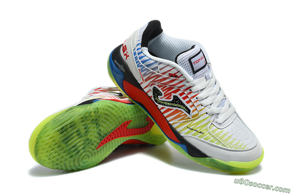 Joma Top Flex IC Indoor & Futsal Soccer Shoes - White/Multi-Color/Neon Green 4