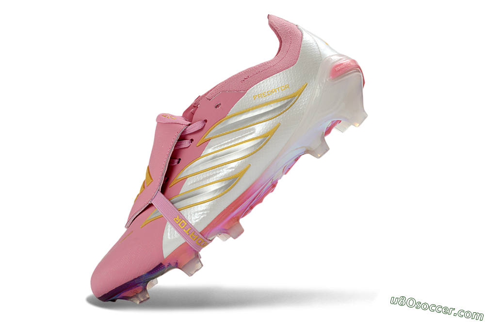 Adidas Predator 26 Elite Fold-Over Tongue FG Firm Ground Soccer Cleats - Pink/Blush Pink/Metallic Silver 6