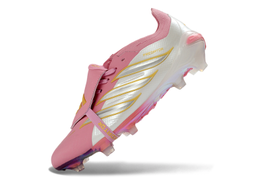Adidas Predator 26 Elite Fold-Over Tongue FG Firm Ground Soccer Cleats - Pink/Blush Pink/Metallic Silver