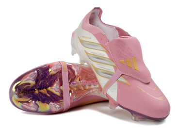 Adidas Predator 26 Elite Fold-Over Tongue FG Firm Ground Soccer Cleats - Pink/Blush Pink/Metallic Silver