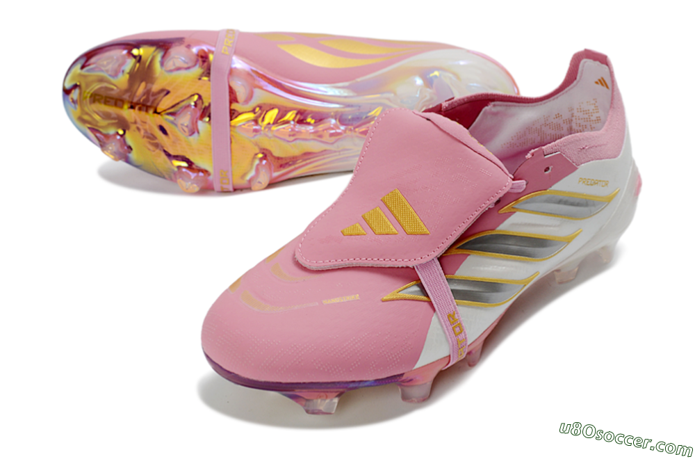 Adidas Predator 26 Elite Fold-Over Tongue FG Firm Ground Soccer Cleats - Pink/Blush Pink/Metallic Silver 3