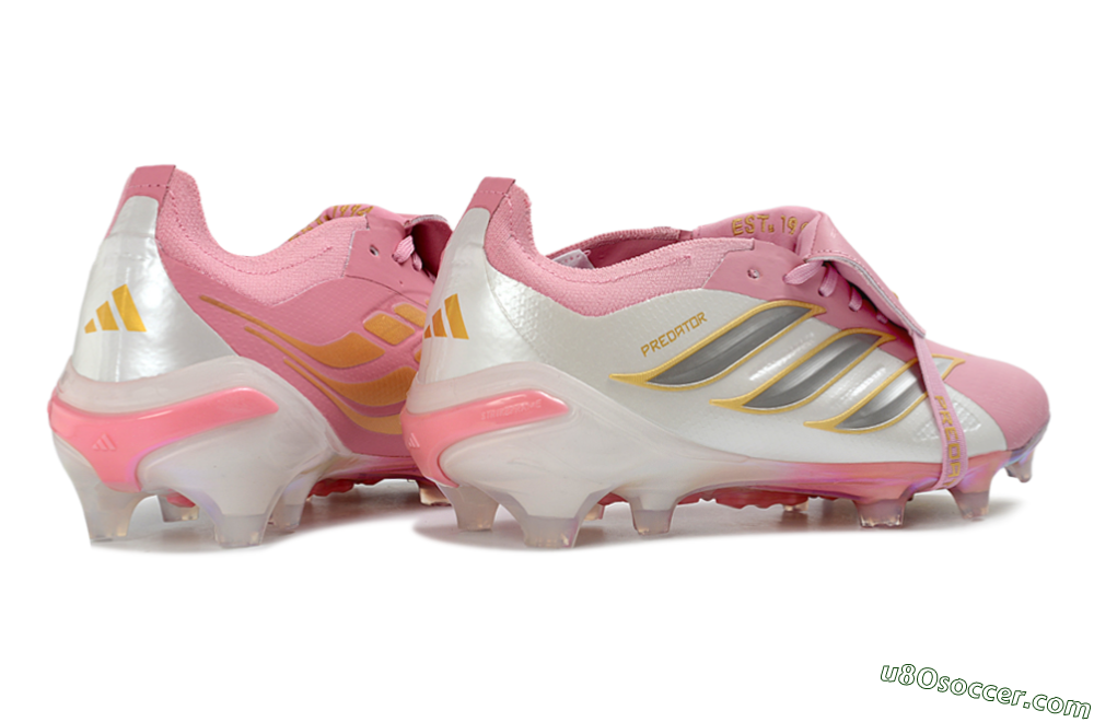 Adidas Predator 26 Elite Fold-Over Tongue FG Firm Ground Soccer Cleats - Pink/Blush Pink/Metallic Silver 7