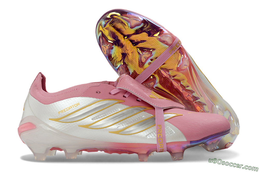 Adidas Predator 26 Elite Fold-Over Tongue FG Firm Ground Soccer Cleats - Pink/Blush Pink/Metallic Silver 1