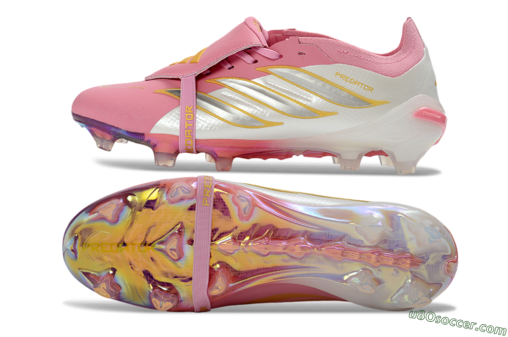 Adidas Predator 26 Elite Fold-Over Tongue FG Firm Ground Soccer Cleats - Pink/Blush Pink/Metallic Silver 0