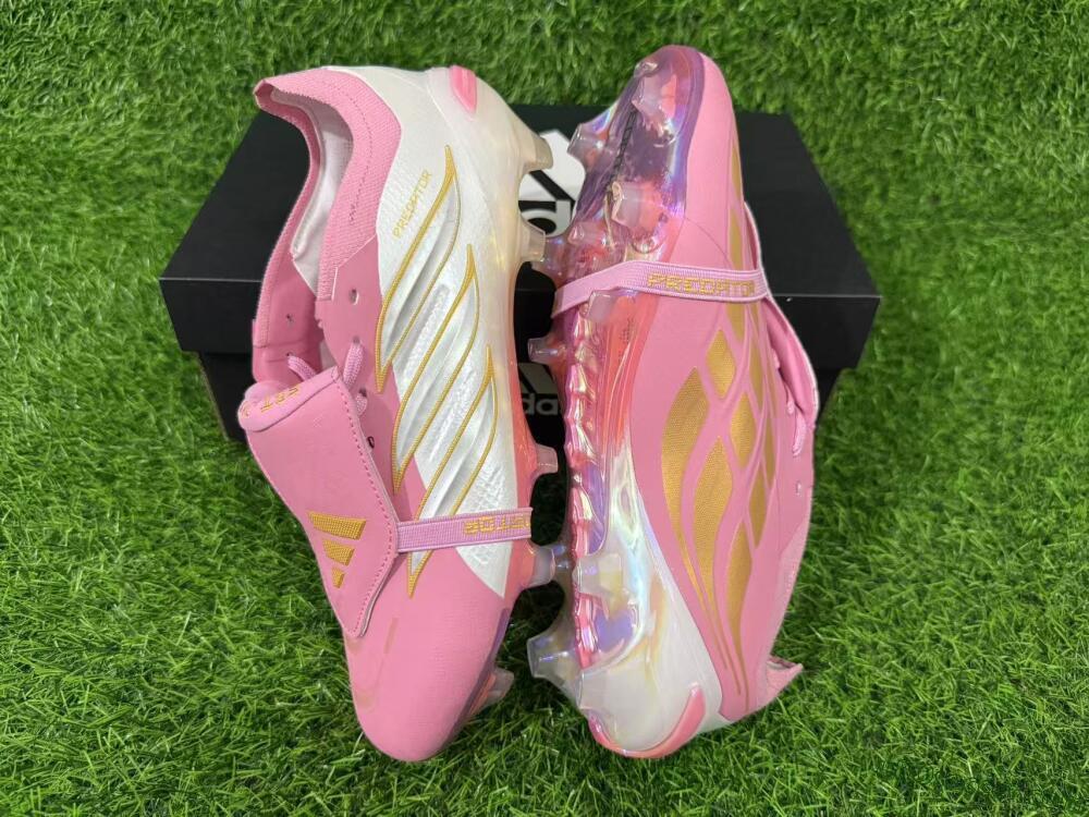 Adidas Predator 26 Elite Fold-Over Tongue FG Firm Ground Soccer Cleats - Pink/Blush Pink/Metallic Silver
