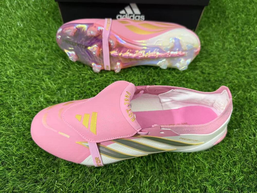 Adidas Predator 26 Elite Fold-Over Tongue FG Firm Ground Soccer Cleats - Pink/Blush Pink/Metallic Silver