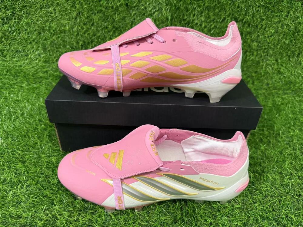 Adidas Predator 26 Elite Fold-Over Tongue FG Firm Ground Soccer Cleats - Pink/Blush Pink/Metallic Silver