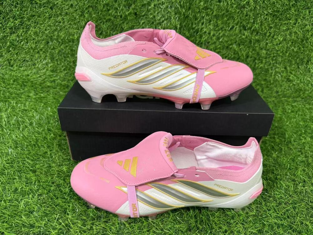 Adidas Predator 26 Elite Fold-Over Tongue FG Firm Ground Soccer Cleats - Pink/Blush Pink/Metallic Silver