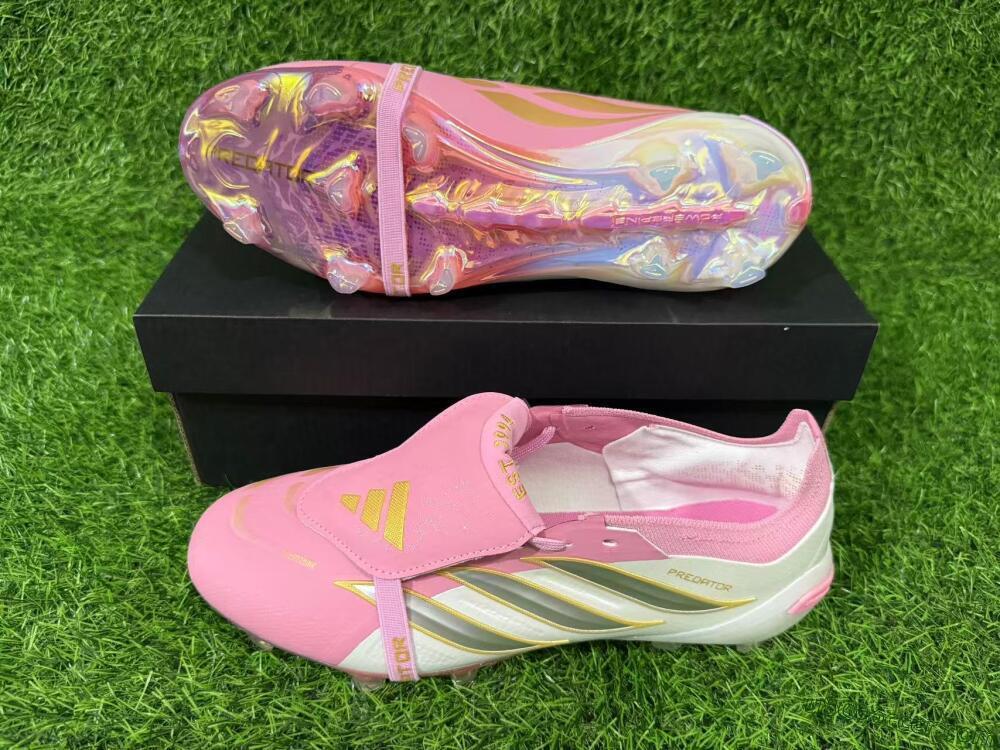 Adidas Predator 26 Elite Fold-Over Tongue FG Firm Ground Soccer Cleats - Pink/Blush Pink/Metallic Silver