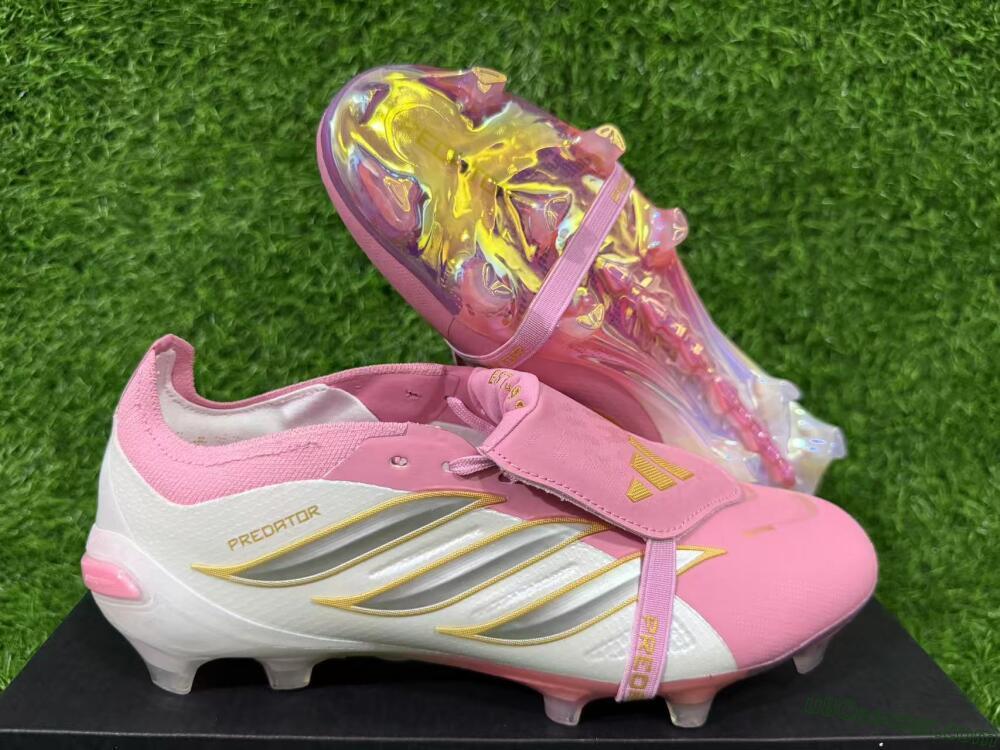 Adidas Predator 26 Elite Fold-Over Tongue FG Firm Ground Soccer Cleats - Pink/Blush Pink/Metallic Silver