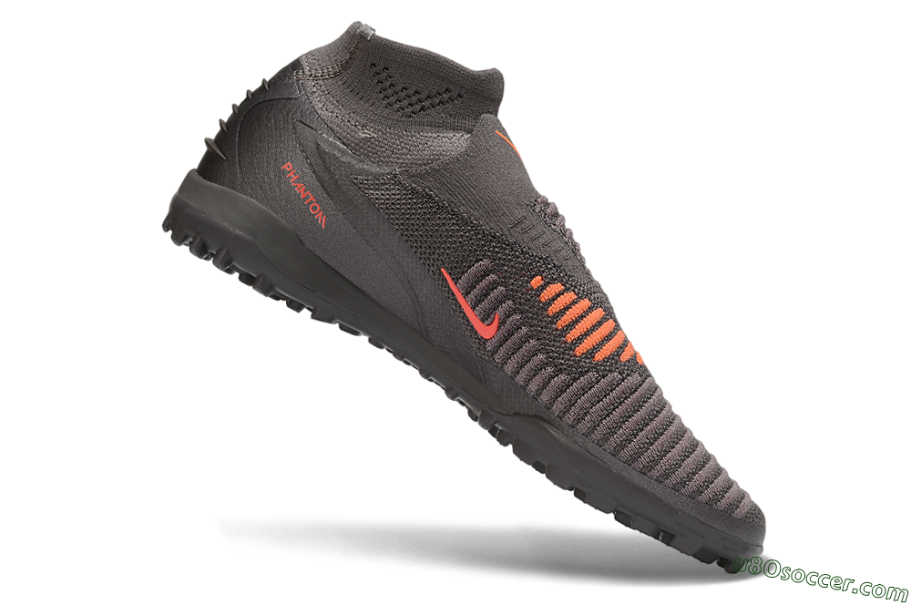 Nike Phantom 6 Elite High TF Artificial Turf Soccer Shoes - Grey/Iron Grey/Total Orange 4