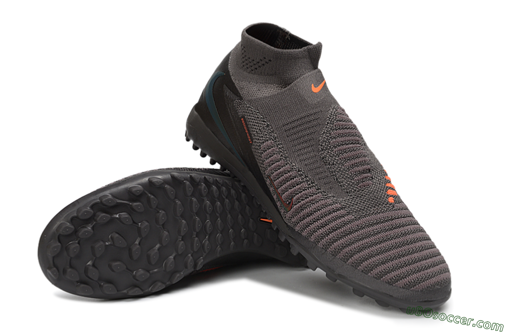 Nike Phantom 6 Elite High TF Artificial Turf Soccer Shoes - Grey/Iron Grey/Total Orange 3