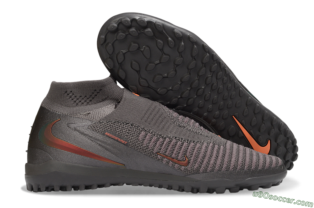 Nike Phantom 6 Elite High TF Artificial Turf Soccer Shoes - Grey/Iron Grey/Total Orange 1
