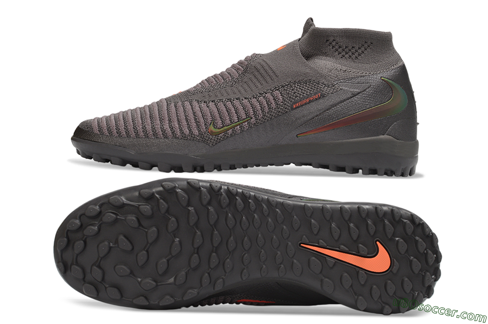 Nike Phantom 6 Elite High TF Artificial Turf Soccer Shoes - Grey/Iron Grey/Total Orange 0