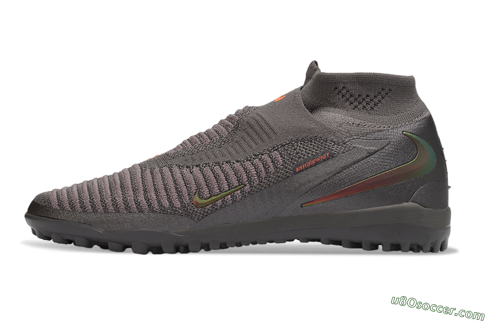 Nike Phantom 6 Elite High TF Artificial Turf Soccer Shoes - Grey/Iron Grey/Total Orange 2