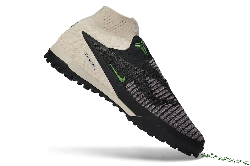 Nike Phantom 6 Elite High TF Artificial Turf Soccer Shoes - Black/Light Cream/Electric Green 4
