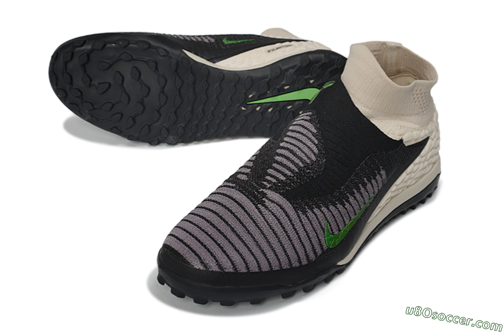Nike Phantom 6 Elite High TF Artificial Turf Soccer Shoes - Black/Light Cream/Electric Green 3