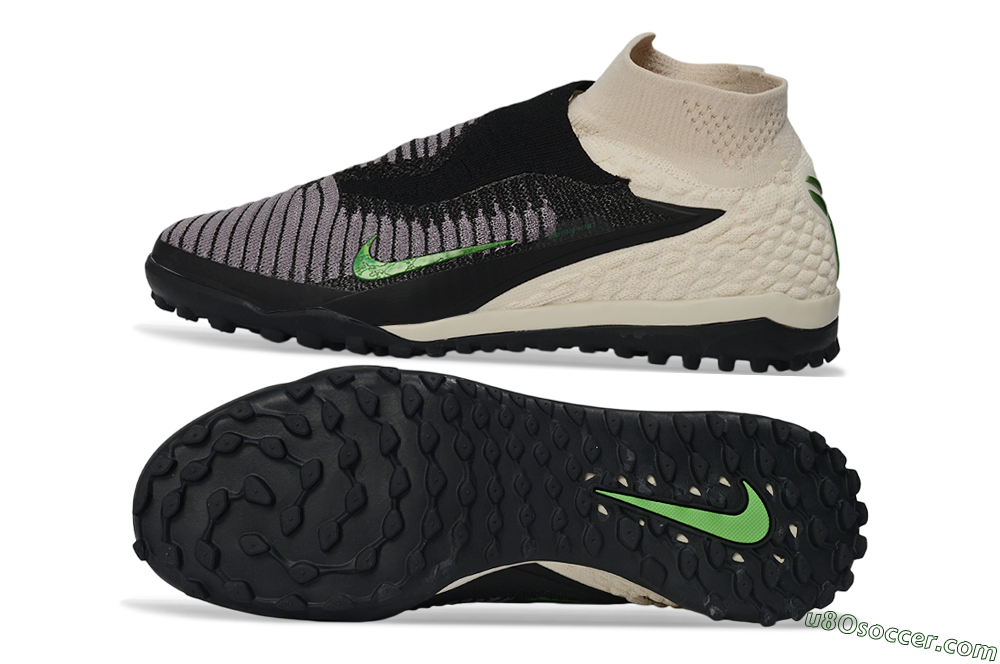 Nike Phantom 6 Elite High TF Artificial Turf Soccer Shoes - Black/Light Cream/Electric Green 0
