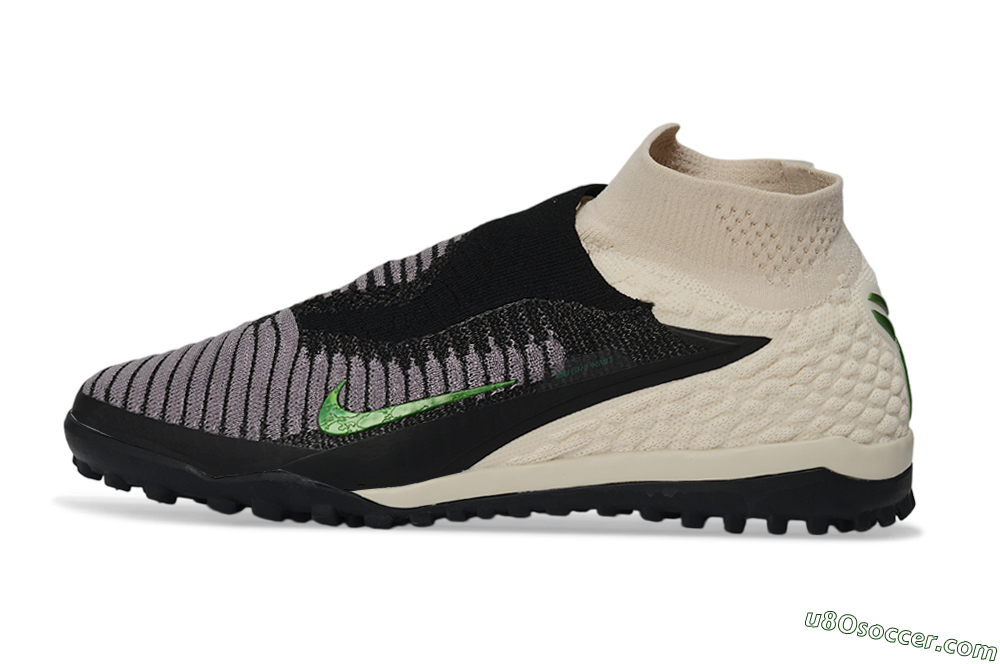 Nike Phantom 6 Elite High TF Artificial Turf Soccer Shoes - Black/Light Cream/Electric Green 2