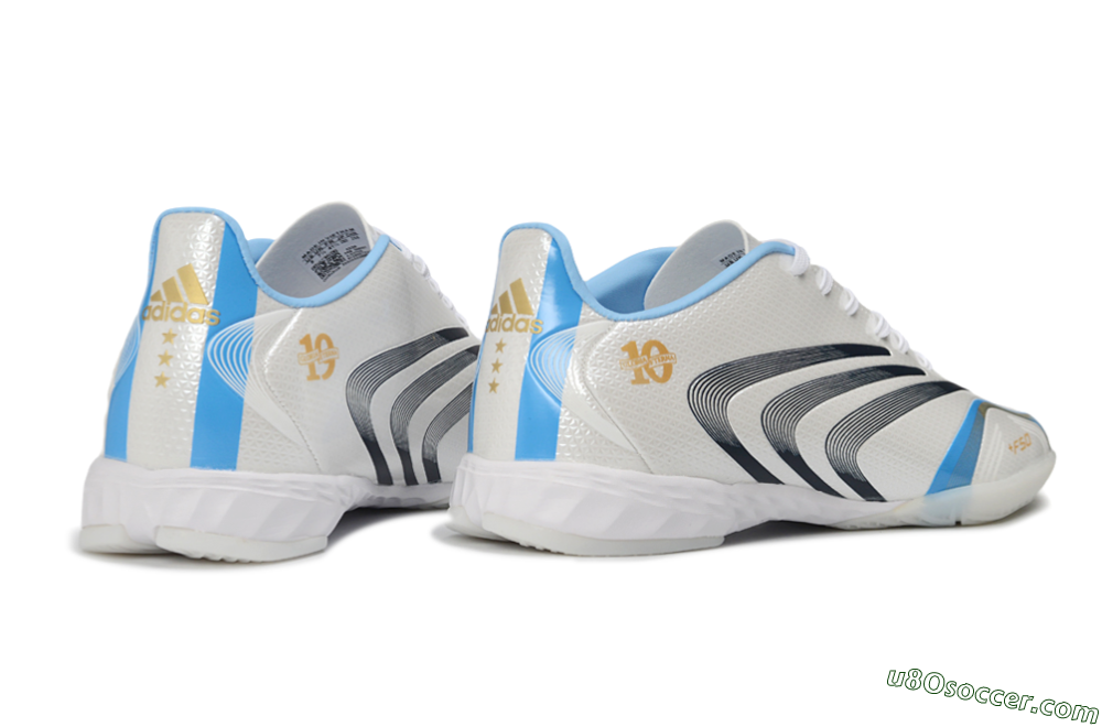 Adidas F50 Elite Tunit IC Indoor & Futsal Soccer Shoes - White/Sky Blue/Navy 6