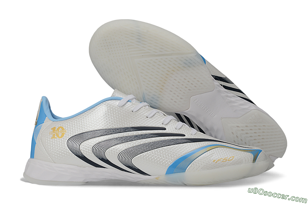 Adidas F50 Elite Tunit IC Indoor & Futsal Soccer Shoes - White/Sky Blue/Navy 1