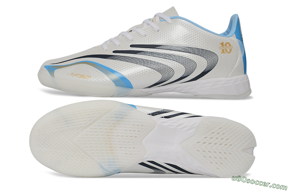 Adidas F50 Elite Tunit IC Indoor & Futsal Soccer Shoes - White/Sky Blue/Navy 0
