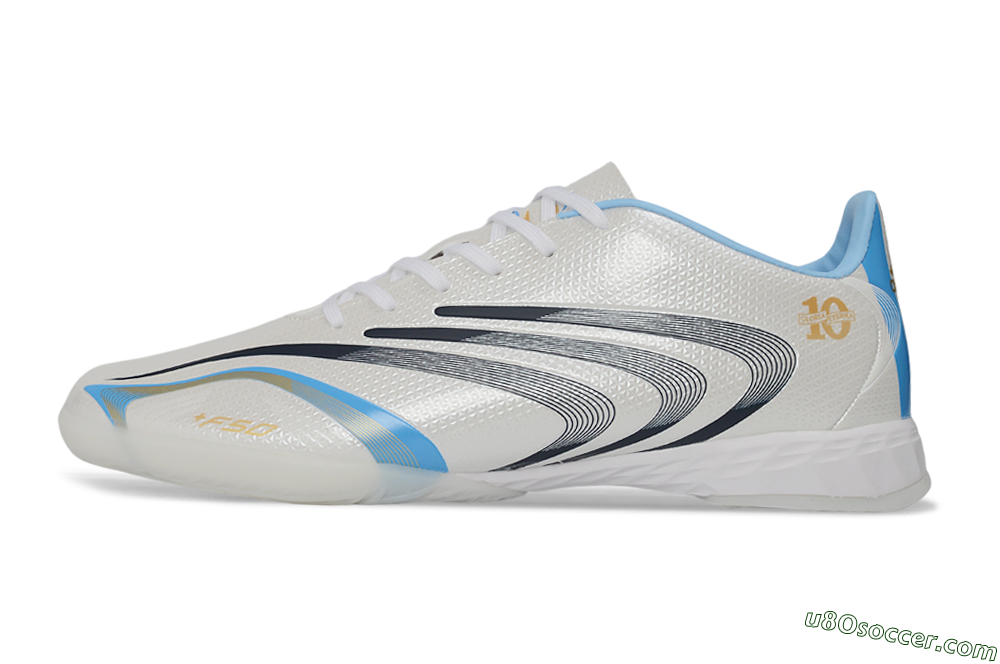 Adidas F50 Elite Tunit IC Indoor & Futsal Soccer Shoes - White/Sky Blue/Navy 2