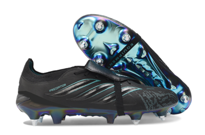 Adidas Predator 26 Elite Fold-Over Tongue SG Soft Ground Soccer Cleats - Black/Core Black/Iridescent Teal