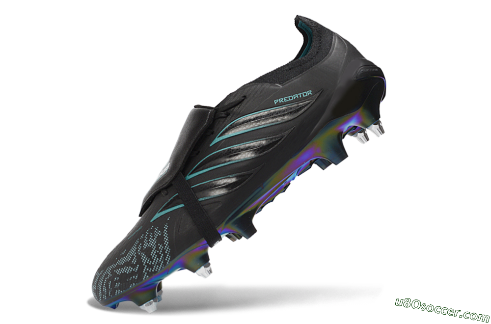 Adidas Predator 26 Elite Fold-Over Tongue SG Soft Ground Soccer Cleats - Black/Core Black/Iridescent Teal 5