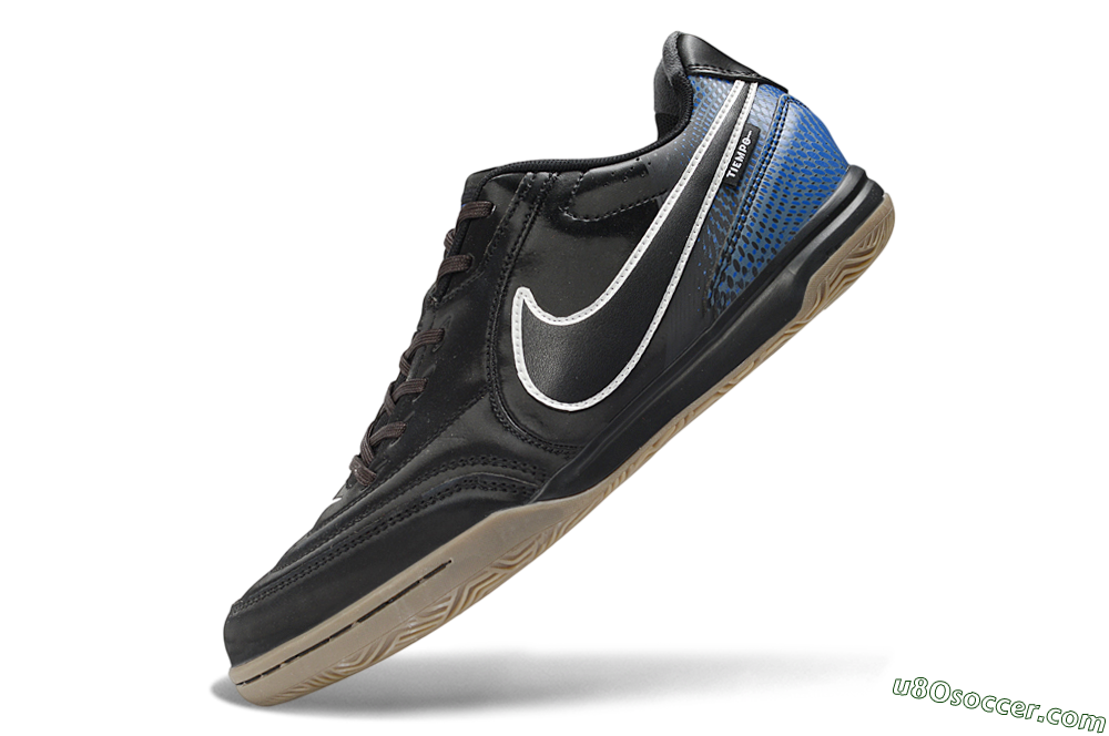 Nike Tiempo Street Gato PRM IC Indoor & Futsal Soccer Shoes - Black/Black/Game Royal 5