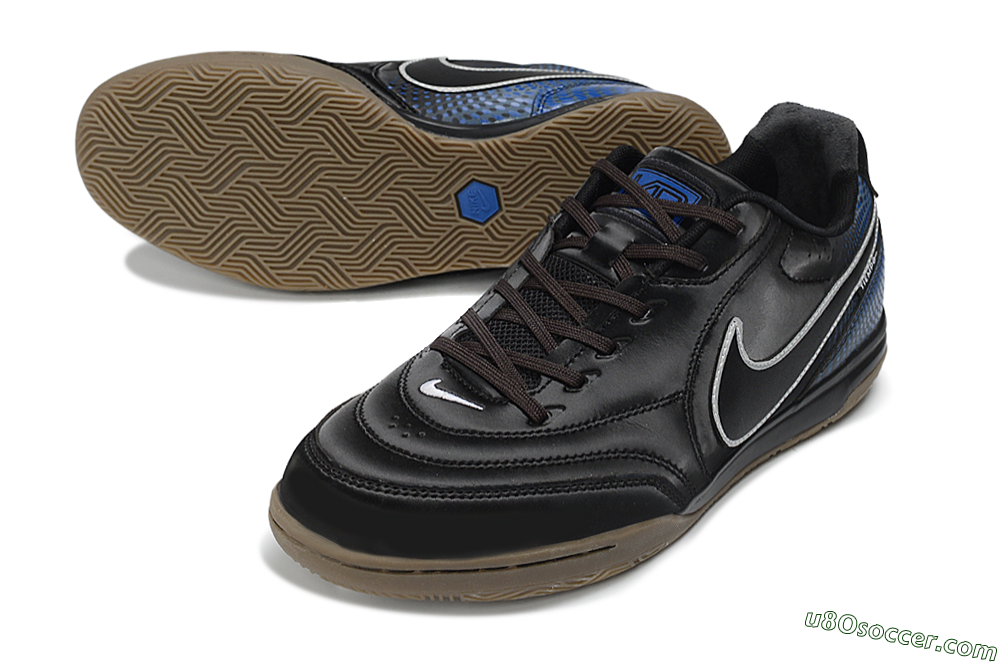 Nike Tiempo Street Gato PRM IC Indoor & Futsal Soccer Shoes - Black/Black/Game Royal 3
