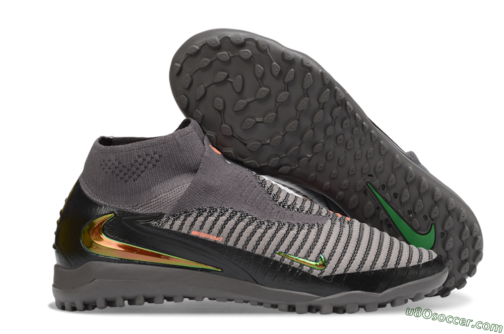 Nike Phantom 6 Elite High TF Artificial Turf Soccer Shoes - Grey/Iron Grey/Black Iridescent 1