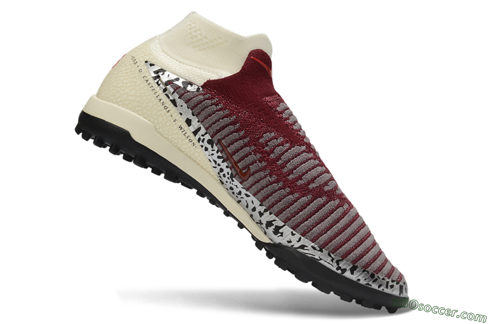 Nike Phantom 6 Elite High TF Artificial Turf Soccer Shoes - Maroon/Burgundy/Cream 4