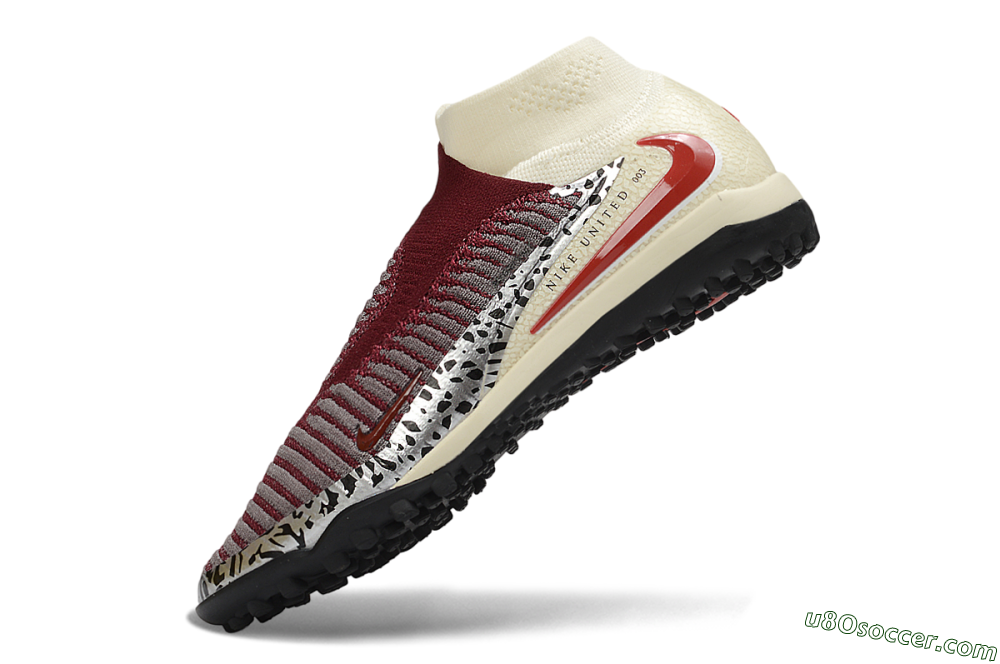 Nike Phantom 6 Elite High TF Artificial Turf Soccer Shoes - Maroon/Burgundy/Cream 5